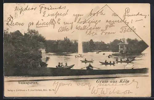 AK Köln-Neustadt, Volksgarten mit Fontäne