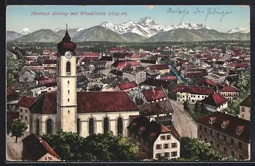 AK Aibling, Ortspanorama mit blick gegen den Wendelstein