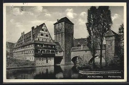 AK Alt-Nürnberg, Der Henkersteg mit Haus im Fachwerkstil