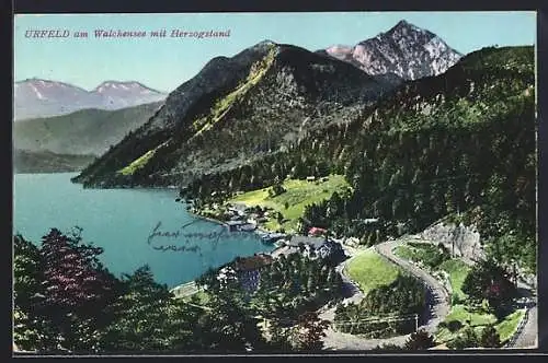 AK Urfeld am Walchensee, Teilansicht mit Herzogstand