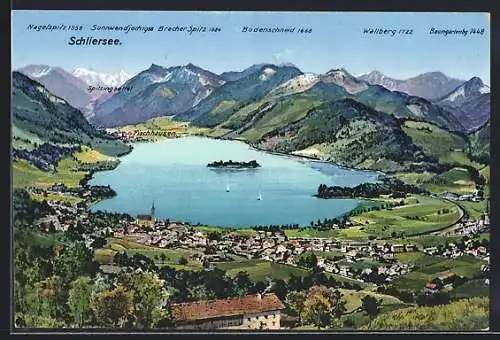 AK Schliersee, Gesamtansicht vom See, Blick in die Alpen