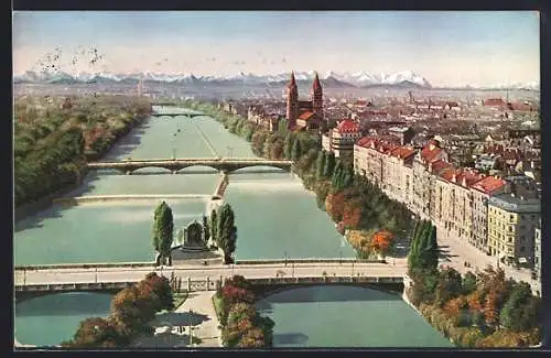 AK München, Blick vom Deutschen Museum auf Erhardstrasse & Isar