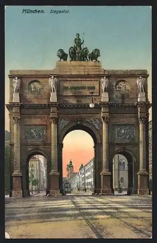 AK München, Siegestor mit Strassenbahn