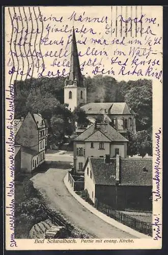 AK Bad Schwalbach, Strassenpartie mit evangelischer Kirche