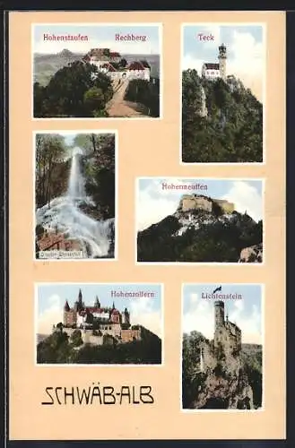 AK Neuffen, Hohenstaufen, Rechberg, Teck, Hohenzollern, Lichtenstein