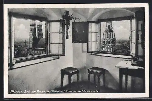 AK München, Blick vom Petersturmstübchen auf Rathaus und Frauenkirche