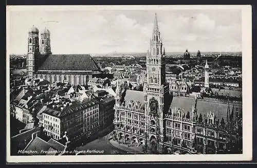 AK München, Frauenkirche und Neues Rathaus