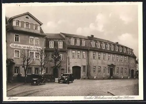 AK Weimar / Thüringen, Goethes Wohnhaus mit Gasthaus zum weissen Schwan