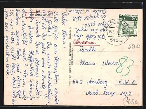 AK Oberaussem, Teilansicht mit Kirche und Strassenpartie
