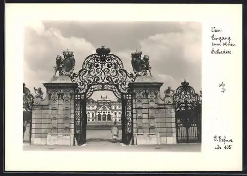 Foto-AK Adalbert Defner: Wien, Eingang zum oberen Belvedere