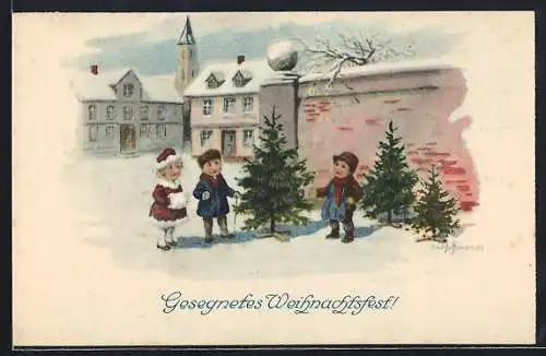 Künstler-AK Ad. Hoffmann: Kind verkauft Weihnachtsbaum an ein Paar