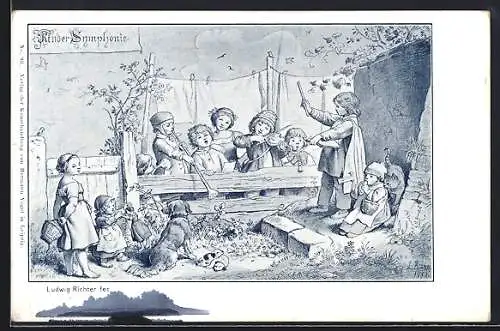 Künstler-AK Ludwig Richter: Kinder-Symphonie, Kinder beim Musizieren und Singen