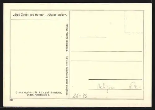 Künstler-AK E. Döcker: Und vergib uns unsere Schulden..., Frau im Beichtstuhl