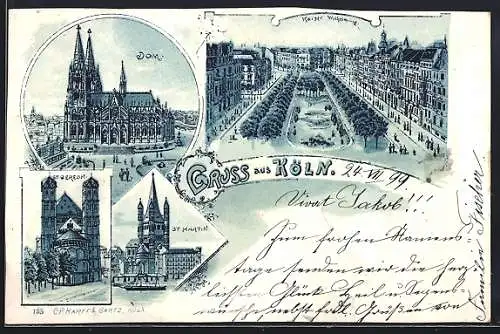 Lithographie Köln, Dom, Kirche St. Martin, St. Gereon-Kirche