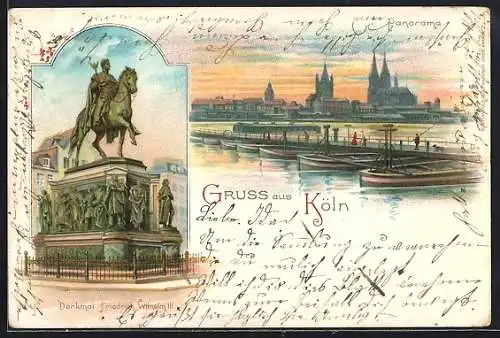 Lithographie Köln, Denkmal Friedrich Wilhelm III., Panorama bei Sonnenaufgang