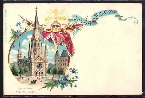 Lithographie Berlin-Charlottenburg, Kaiser Wilhelm Gedächtnis Kirche