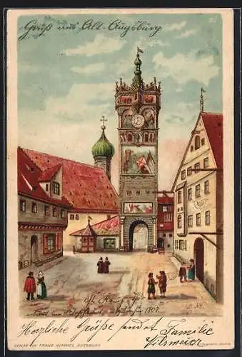 Lithographie Alt-Augsburg, Ortspartie