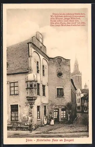 AK Düren, Strasse am Bongard, histor. Haus