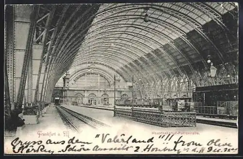 AK Frankfurt a. M., Hauptbahnhof, Perronhalle, Innenansicht