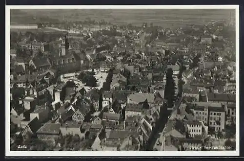 AK Zeitz, Teilansicht mit Strassenpartie, Fliegeraufnahme