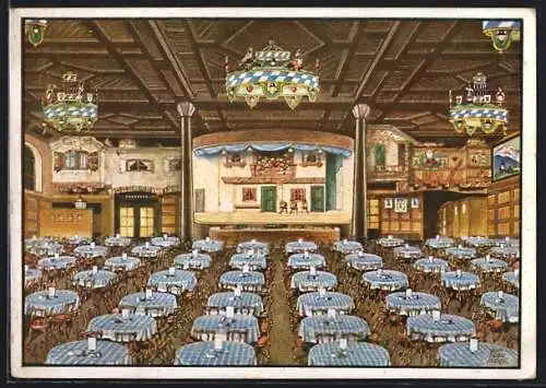 Künstler-AK München, Gasthaus Platzl, Innenansicht