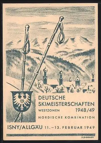 AK Isny / Allgäu, Deutsche Skimeisterschaften 1948/49, Teilansicht der Stadt