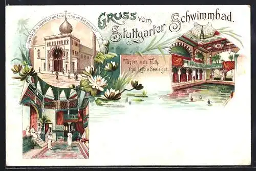 Lithographie Stuttgart, Ansichten des Schwimmbades