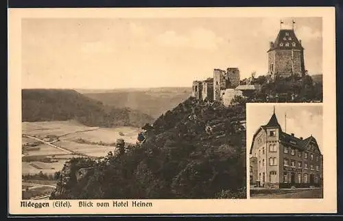 AK Nideggen, Hotel L. Heinen, Blick vom Hotel ins Tal