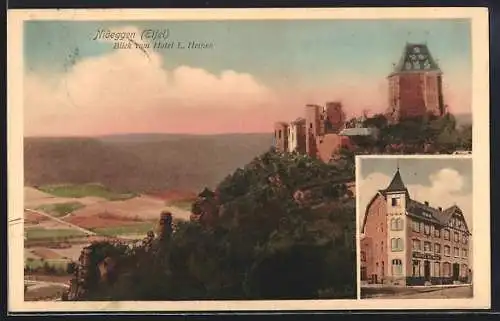 AK Nideggen /Eifel, Blick vom Hotel L. Heinen mit Burgruine
