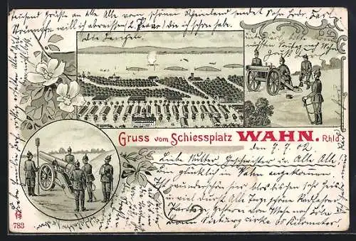 Lithographie Köln-Wahn, Schiessplatz, Soldaten mit Kanone