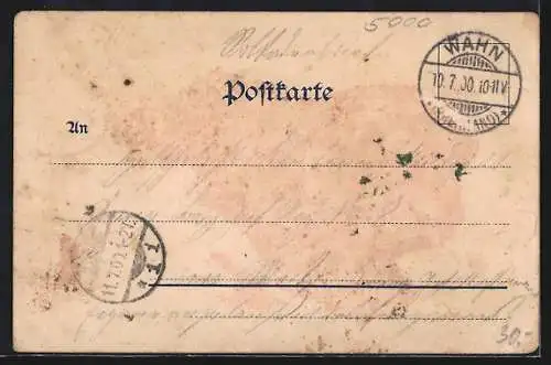 Lithographie Köln-Wahn, Bahnhof, Schiessplatz mit Verwaltung und Lafefetten Schuppen