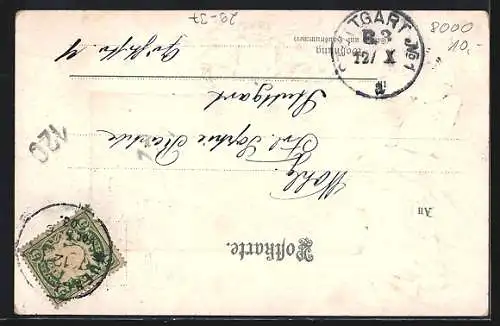 Passepartout-Lithographie München, Odeonsplatz, Münchner Kindl und Wappen