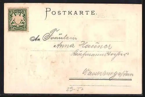 Passepartout-Lithographie München, Partie vom Marienplatz, Wappen