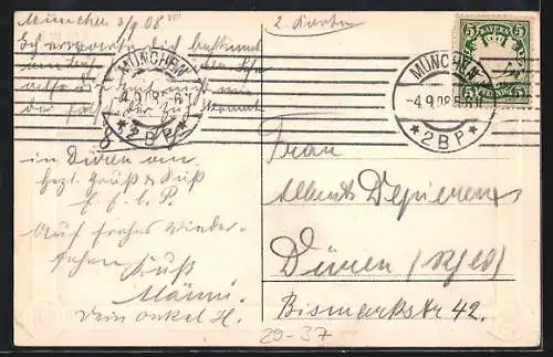 Passepartout-Lithographie München, Mathäserbräu-Festsaal, Innenansicht, Wappen