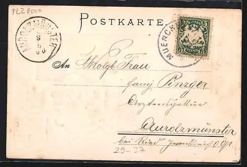 Passepartout-Lithographie München, Karlsplatz, Wappen, Müchner Kindl