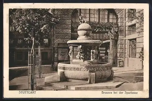 AK Stuttgart, Der Brunnen bei der Städt. Sparkasse