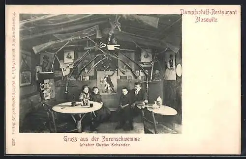 AK Dresden-Blasewitz, Dampfschiff-Restaurant, Gasthaus Burenschwemme, Innenansicht