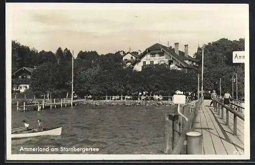 AK Ammerland am Starnbergersee, Uferpartie mit Landungssteg
