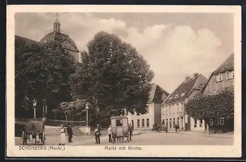 AK Schönberg /Meckl., Markt mit Kirche und Kutsche