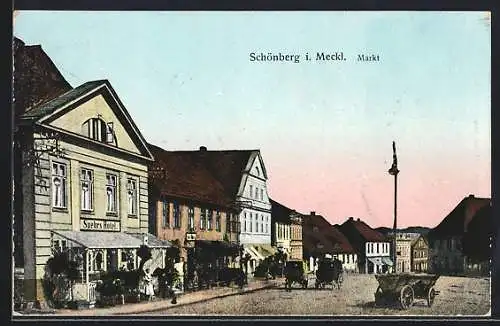 AK Schönberg i. Meckl., Markt mit Spehrs Hotel