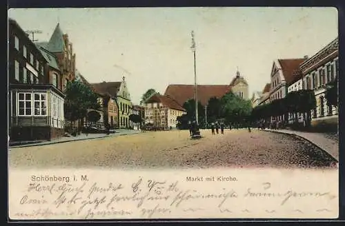 AK Schönberg i. M., Markt mit Kirche