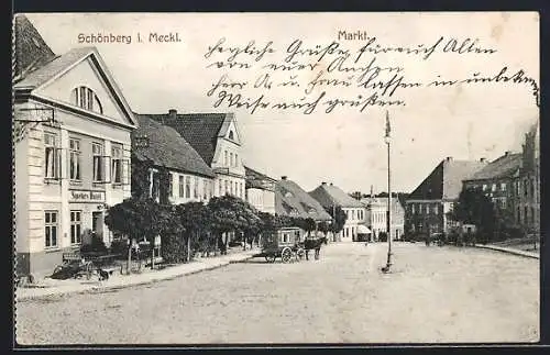 AK Schönberg i. Meckl., Markt mit Spehrs Hotel