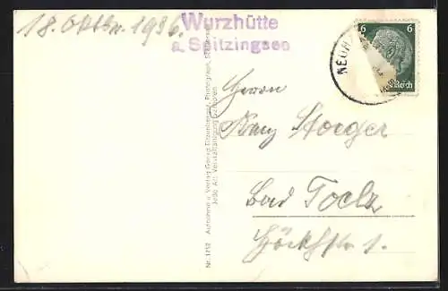 AK Wurzhütte am Spitzingsee mit Berg dahinter