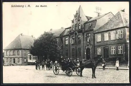 AK Schönberg i. M., Am Markt mit Pferdewagen