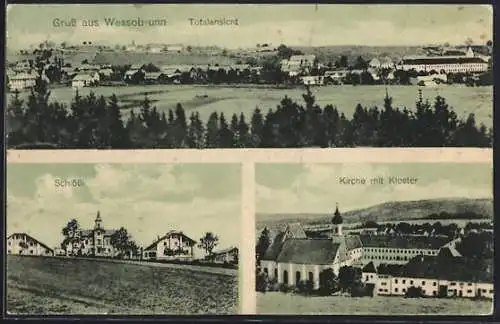 AK Wessobrunn, Totalansicht, Schlössl, Kirche mit Kloster