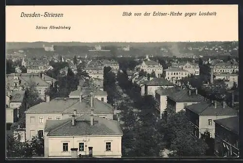 AK Dresden-Strehlen, Blick von der Erlöser-Kirche gegen Loschwitz