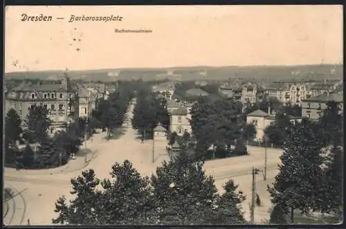 AK Dresden-Striesen, Blick auf den Barbarossaplatz mit Barbarossastrasse