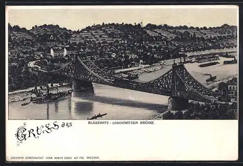 Lithographie Dresden-Blasewitz, Loschwitzer Brücke