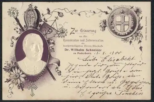 Lithographie Paderborn, Konsekration und Inthronisation des hochwürdigsten Herrn Bischofs Dr. Wilhelm Schneier, Portrait