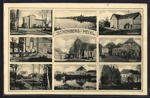 AK Schönberg /Meckl., Wassermühle, Rathaus, Bahnhof